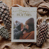 Happy Holidays Typography Cream Photo Feestdagenkaart