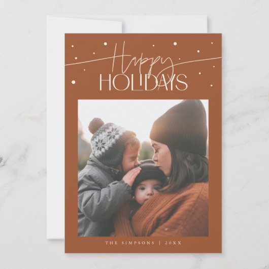 Happy Holidays Typography Terracotta Photo Feestdagenkaart (Voorkant)