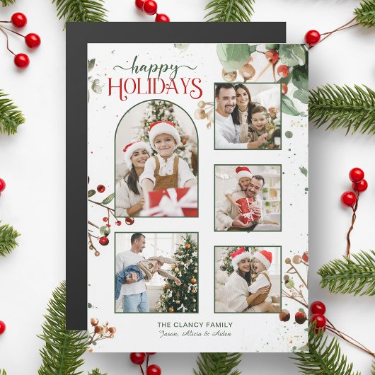 Happy Holidays Watercolor Holly Botanical 5 Photo