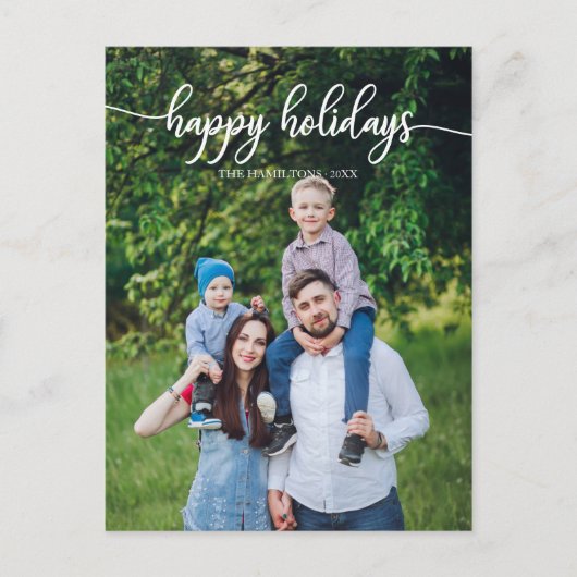 Happy Holidays White Script Unique Photo Christmas Briefkaart (Voorkant)