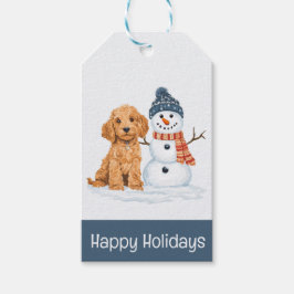 Happy Holidays Winter Goldendoodle Dog Snowman Cadeaulabel