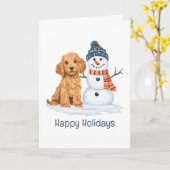 Happy Holidays Winter Goldendoodle Dog Snowman Kaart (Gele Bloem)