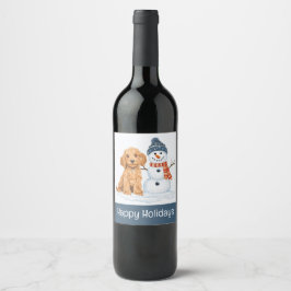 Happy Holidays Winter Goldendoodle Dog Snowman Wijn Etiket