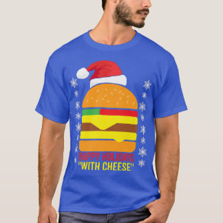 Happy Holidays with Cheese Pajamas Xmas Hat Santa T-shirt