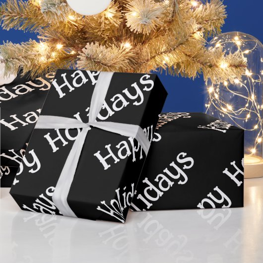 Happy Holidays Wrapping Black Cadeaupapier (Feestdagen)