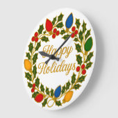 Happy Holidays Wreath Christmas Lights and Holly Grote Klok (Hoek)