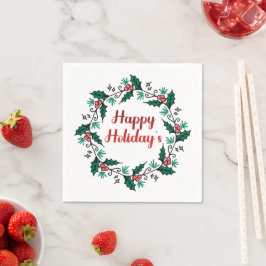 Happy Holiday's Wreath Paper Napkin Servet
