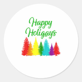 Happy Holigays LGBT-kerstboom C Ronde Sticker