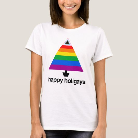 Happy Holigays Progress Pride Tree T-shirt (Voorkant)