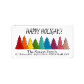Happy Holigays Rainbow Tree étiquette de vacances (Devant)