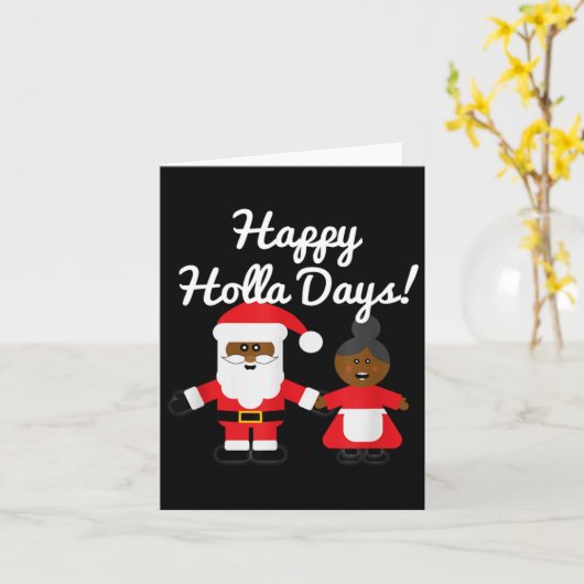 Happy Holla Days Santa And Mrs Claus Black Christm Kaart (Gele Bloem)