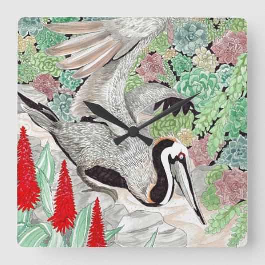 Happy Hollow Pelican Vierkante Klok (Voorkant)