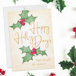 Happy Holly Days Elegant Gold Type en Red Berries Kaart
