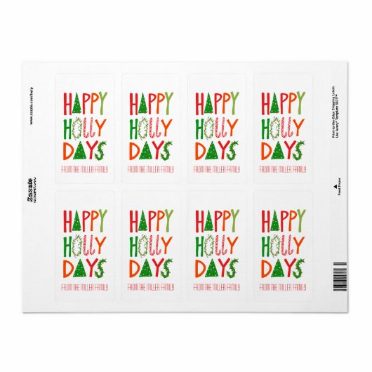 HAPPY HOLLY DAYS Holiday Xmas Kerstmis CUSTOM Etiket (Full Sheet)