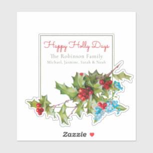 Happy Holly Days Holly en vergeet me Nots Sticker