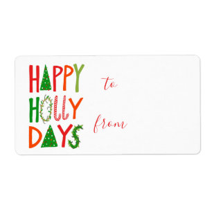HAPPY HOLLY DAYS Sweet Holiday Xmas Kerstmis Etiket