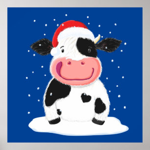 Happy Holstein-Koe in de kerstwinter Poster