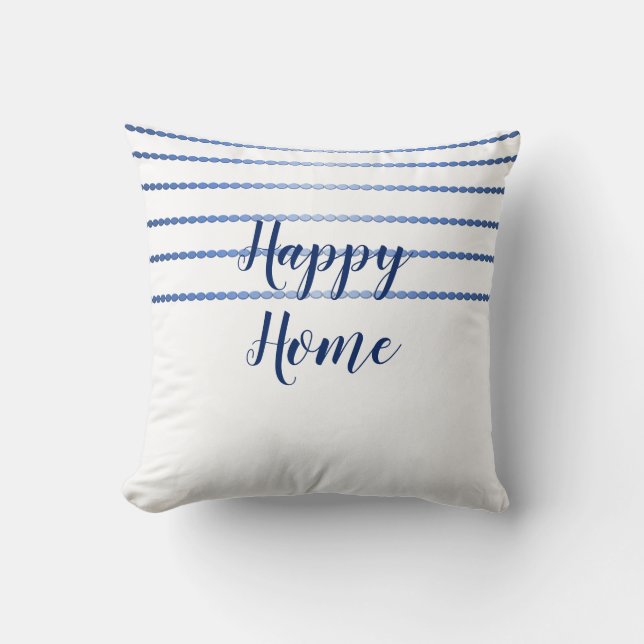 Happy Home Blue Stripes blanc Coussin (Recto)