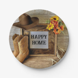 Happy Home Cowgirl Cowboystijl met cowboylaarzen Papieren Bordje