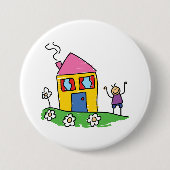 Happy Home Kleurrijk Huis en Stok Figuur Ronde Button 7,6 Cm (Voorkant)