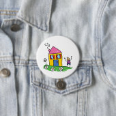 Happy Home Kleurrijk Huis en Stok Figuur Ronde Button 7,6 Cm (In situ)