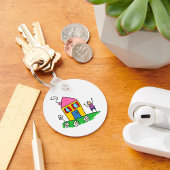 Happy Home Kleurrijk Huis en Stok Figuur Sleutelhanger