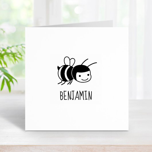Happy Honey Bee Custom Name 1x1 Rubberstempel