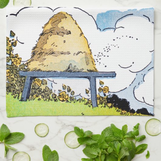 Happy Honey Bee Hive  kunst Theedoek (Gevouwen)