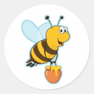 Happy Honey Bee & Honey Pot Ronde Sticker