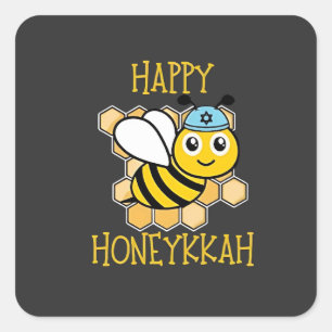 Happy Honeykkah Honey Bee Hanukkah Joods Vierkante Sticker
