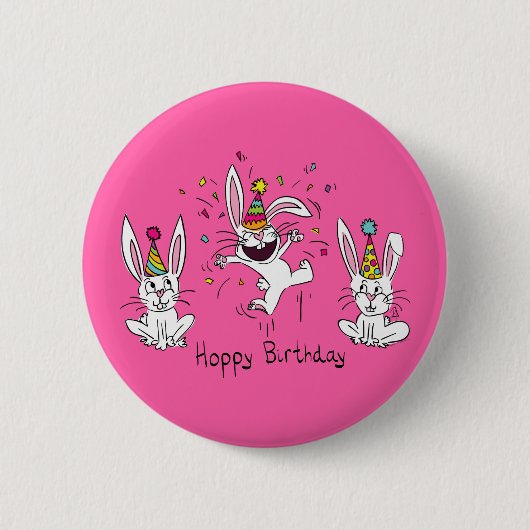 Happy Hoppy Birthday Bunny Rabbits Pin Button (Voorkant)