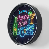 Happy Hour Bar Clock Neon Beer Custom Name Mancave (Hoek)