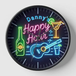 Happy Hour Bar Horloge Neon Beer Nom personnalisé