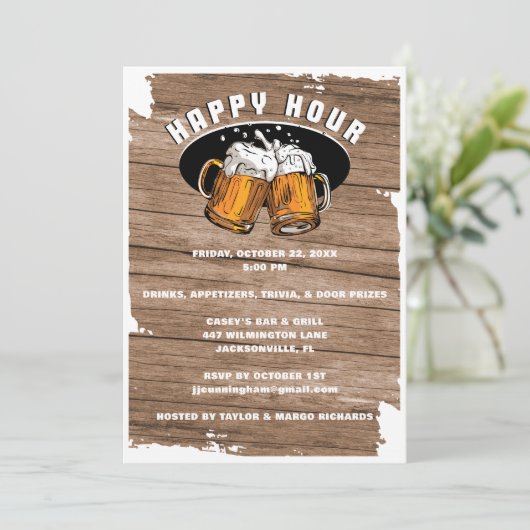 Happy Hour Beer Mokken Invitation Kaart (Staand voorkant)
