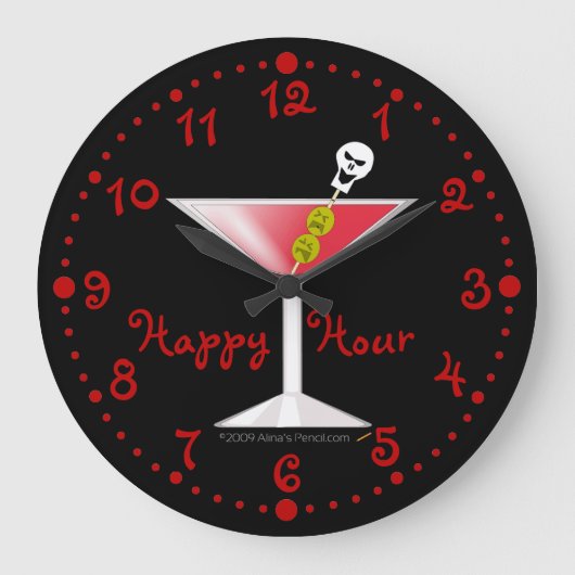 Happy Hour Funny Bloody Martini Clock w/ Notulen Grote Klok (Voorkant)