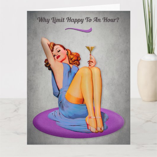 Happy Hour Funny ?Retro Groet Kaart (Voorkant)