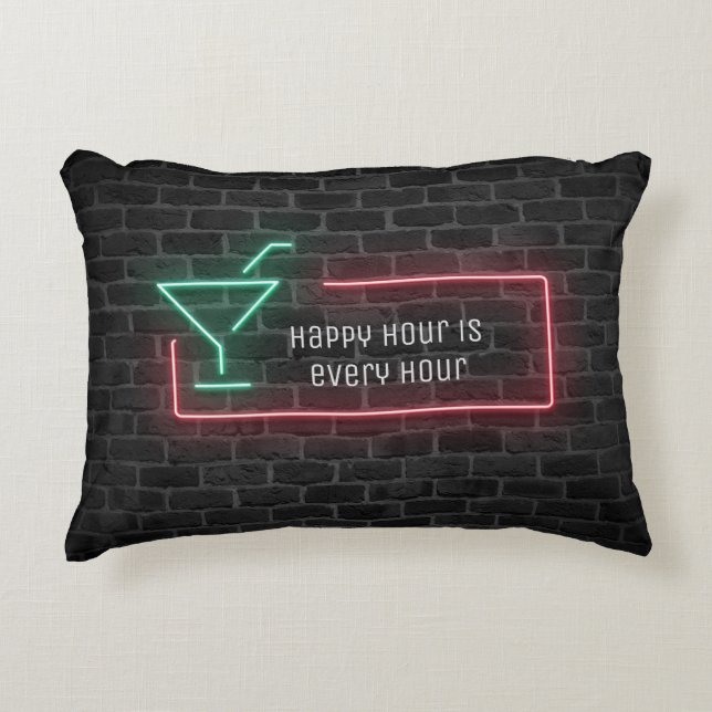 Happy Hour Neon-teken Accent Kussen (Voorkant)