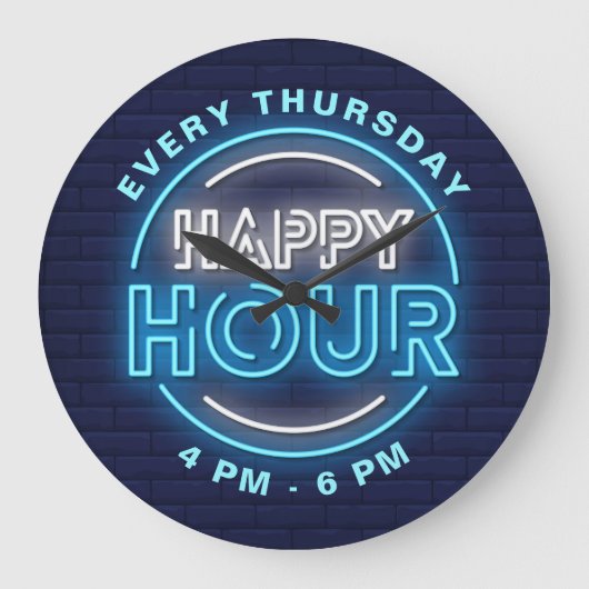 Happy Hour Neon Tekens Stijltekst Grote Klok (Voorkant)