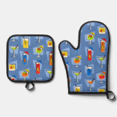 Happy Hour Retro Hawaiian Tropische Drinken Blauw Ovenwant & Pannenlap Set (Voorkant)