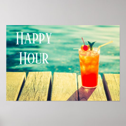 Happy Hour slogan Retro cocktail sunset poolbar Poster (Voorkant)