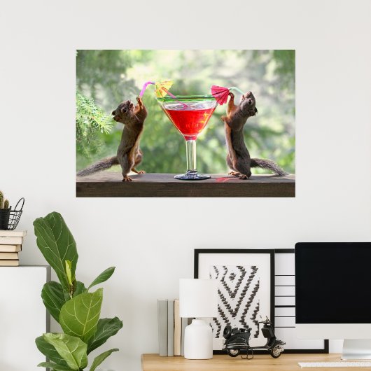 Happy Hour Squirrels Poster (Thuiskantoor)