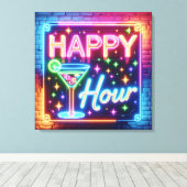 Happy Hour teken op regenboog baksteen Canvas Afdruk (Insitu (Houten vloer))