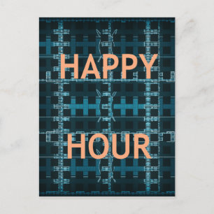Happy Hour Tekst Blauwe Vector Art Print Briefkaart