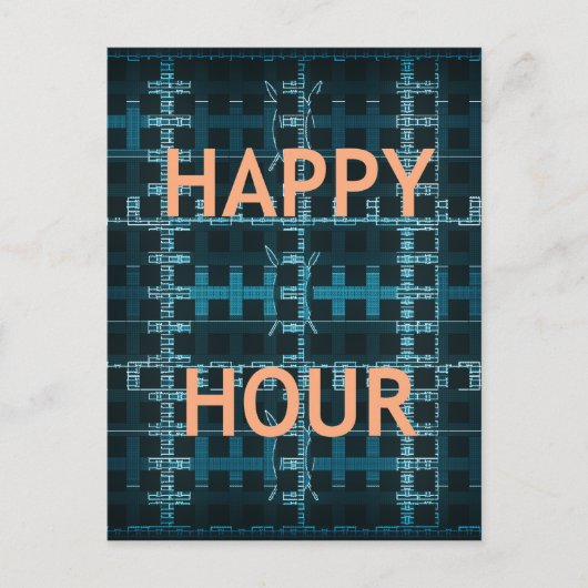 Happy Hour Tekst Blauwe Vector Art Print Briefkaart (Voorkant)
