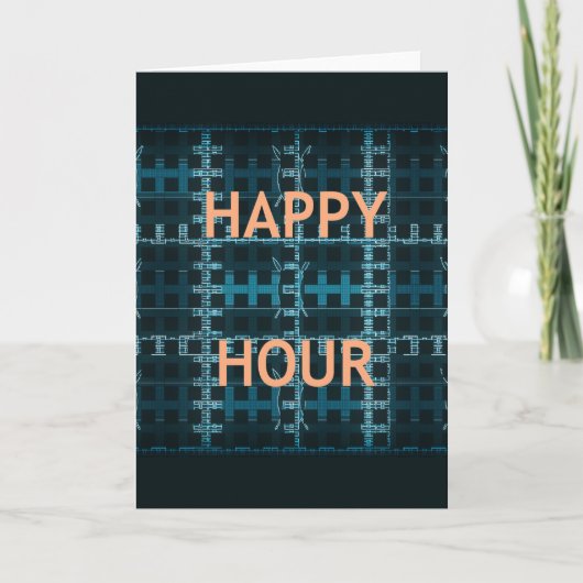 Happy Hour Tekst Blauwe Vector Art Print Kaart (Voorkant)