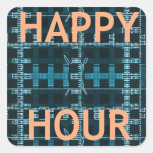 Happy Hour Tekst Blauwe Vector Art Print Vierkante Sticker