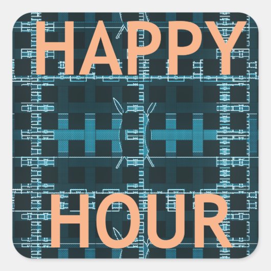 Happy Hour Tekst Blauwe Vector Art Print Vierkante Sticker (Voorkant)
