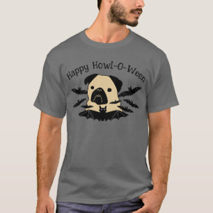 Happy Howl-O-Ween Pug met Vleermuizen T-shirt