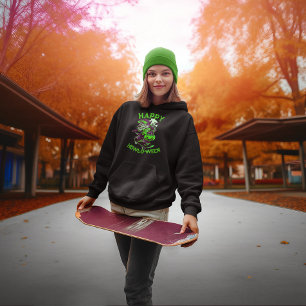 Happy Howl-o-ween Wolf Riding op Skateboard Hoodie