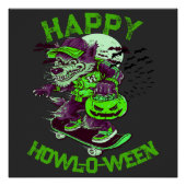Happy Howl-o-ween Wolf Riding op Skateboard Perfect Poster (Voorkant)